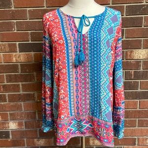 Tolani Mixed Abstract Print Silk Blouse‎ Size Small